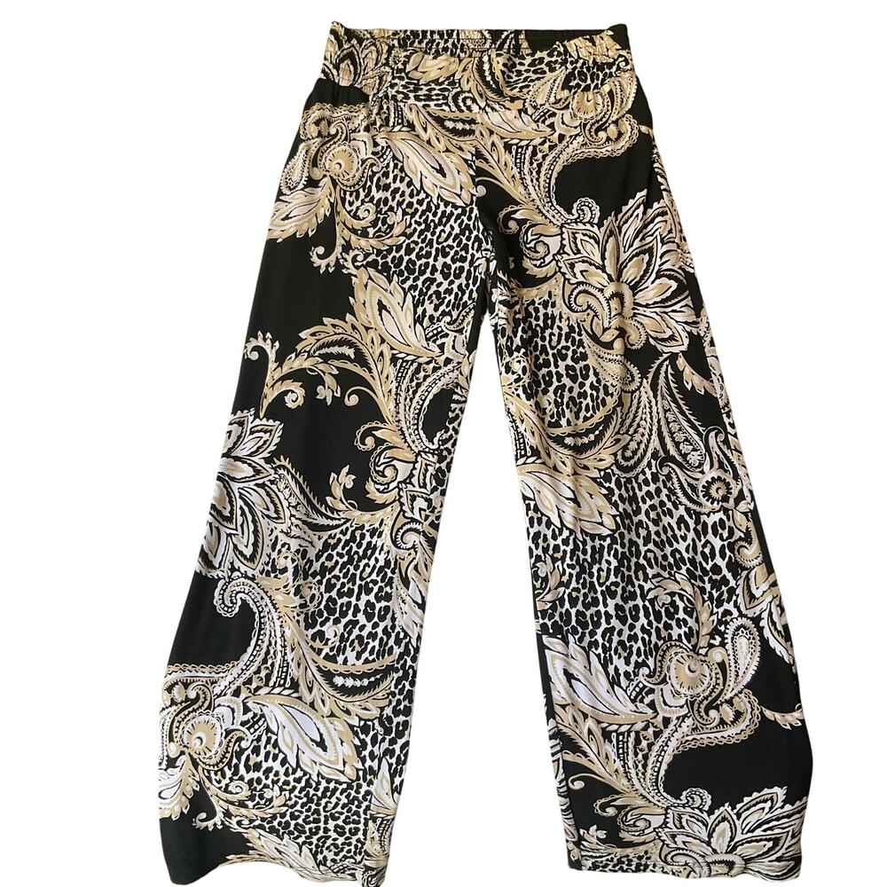 Cache Black & Cream Printed Straight-Leg Palazzo Pants
